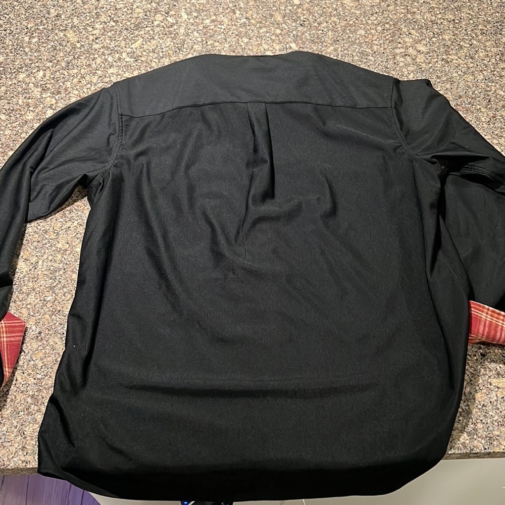 Black corduroy button down shirt. Red flannel on inside of collar/sleeves - Picture 5 of 5